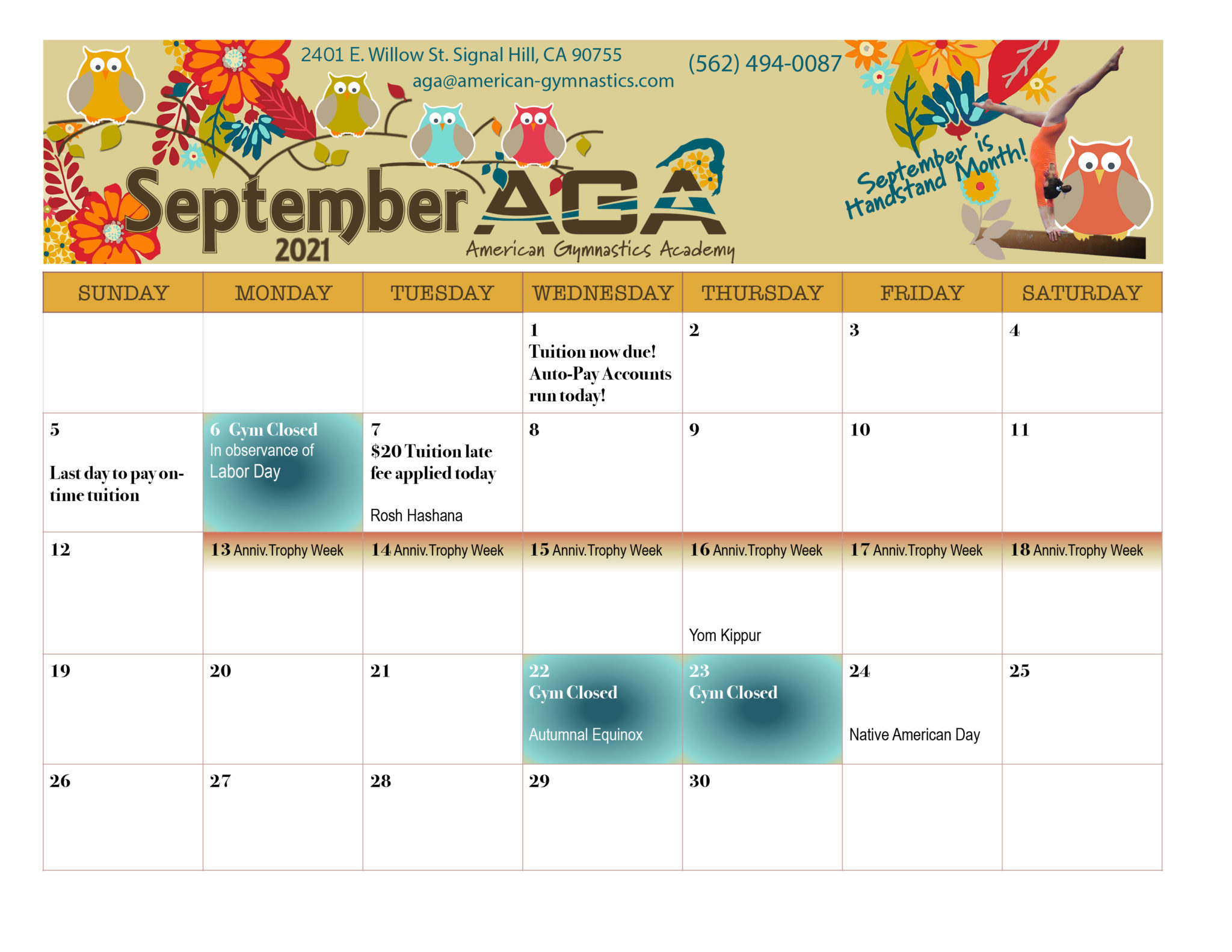 Calendar – American Gymnastics Academy