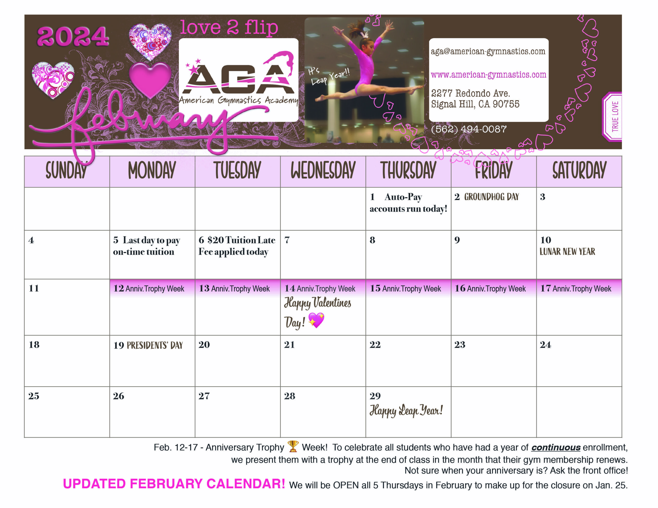 Calendar – American Gymnastics Academy